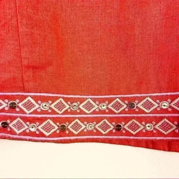 J. Crew Coral Embroidered Embellished V-Neck Linen Kimono Tunic Top Size XS - Picture 5 of 12